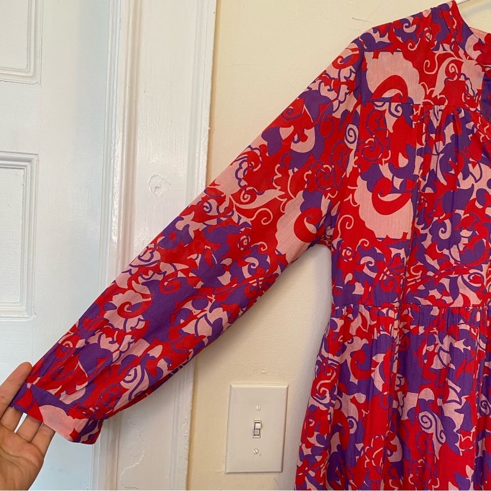 RO’S GARDEN Tyler Abstract Print Cotton Mini Shirt Dress Red/Purple Sz Large - Picture 7 of 16